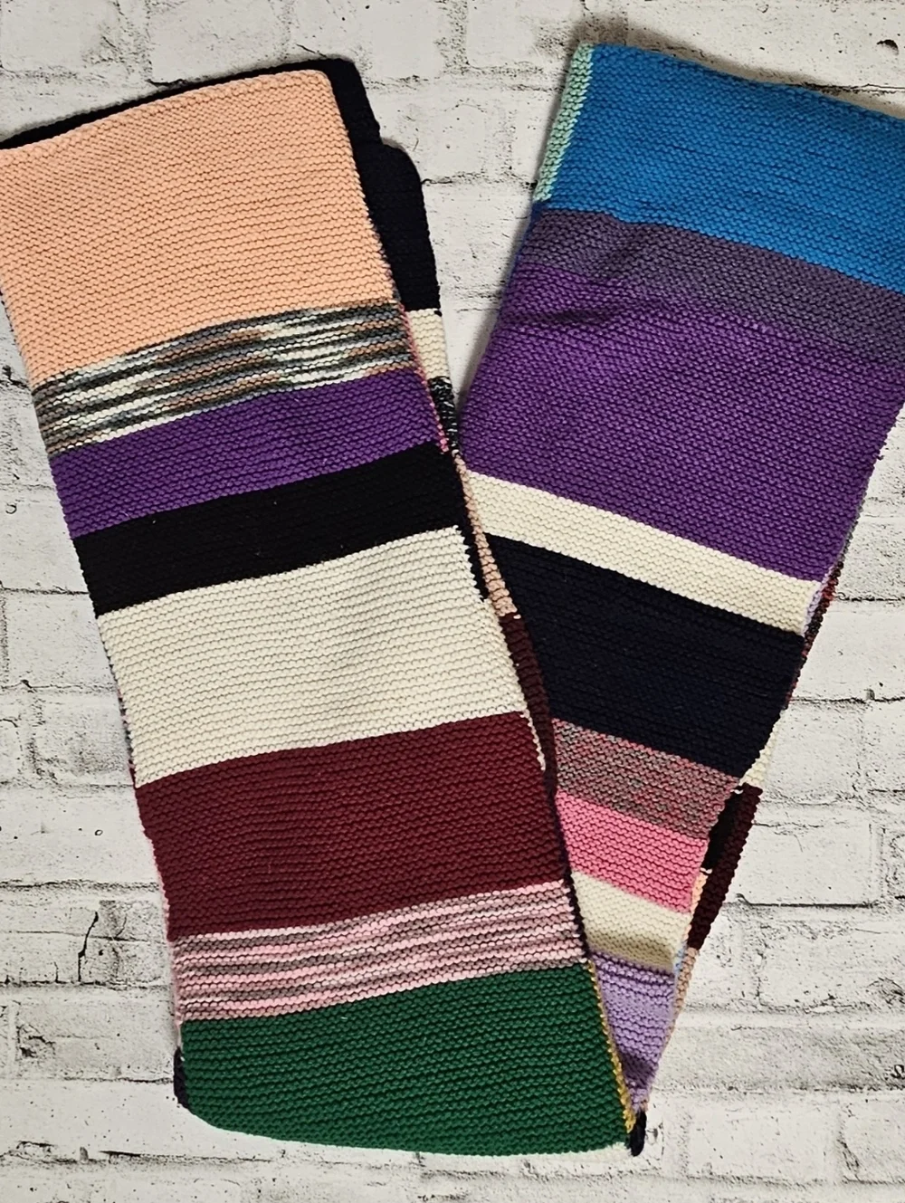 Hand Knit Patchwork Throw Blanket 52x69 Colorblock Boho Vintage Style
